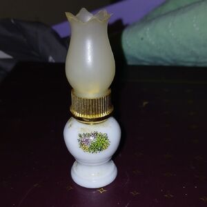 White Floral Glass Avon Moonwind Perfume Witj Gold Trim. .33 Fl Oz